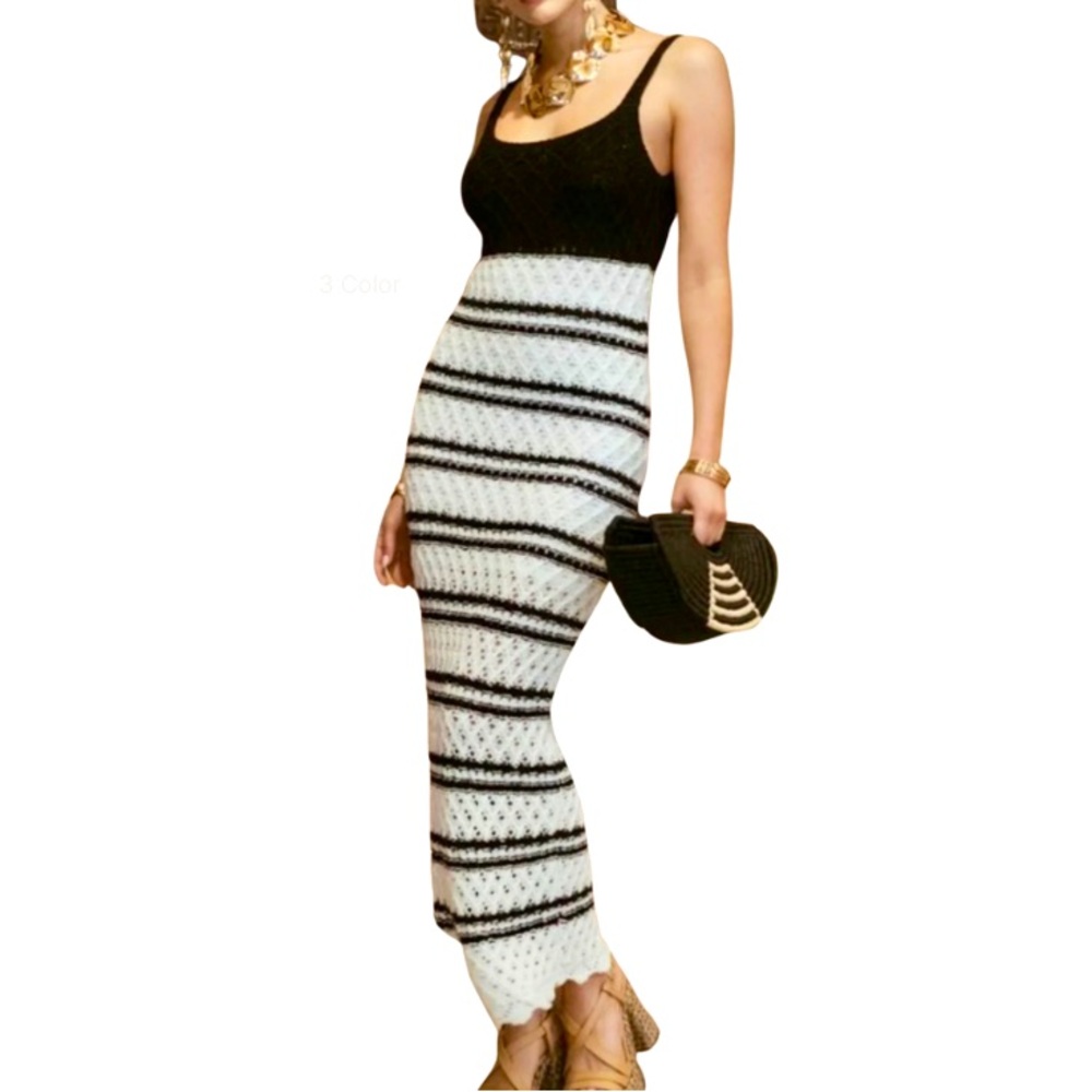 NWT! Black and white striped knit dress
